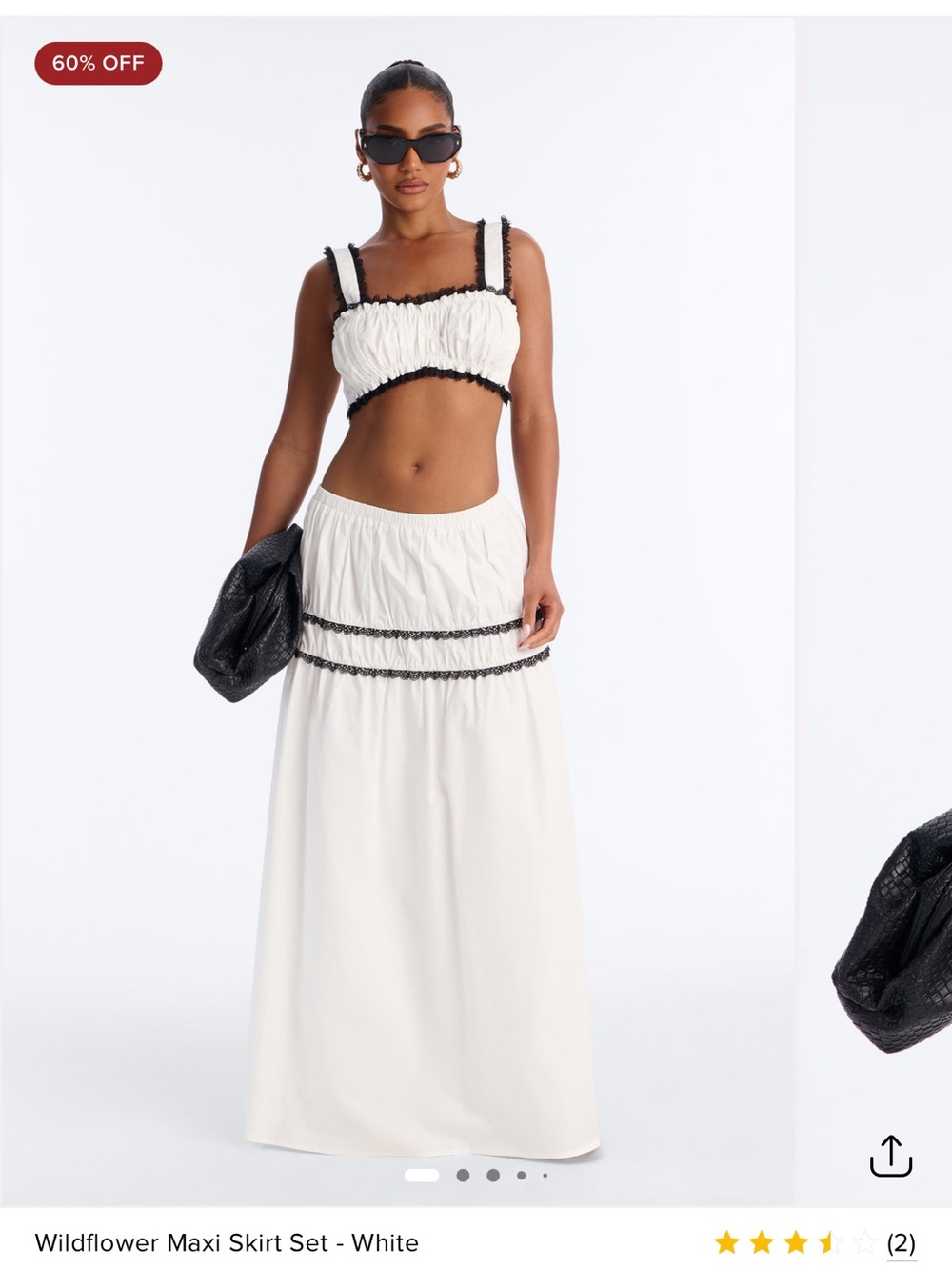 Fashion Nova White Maxi Skirt with Black Trim